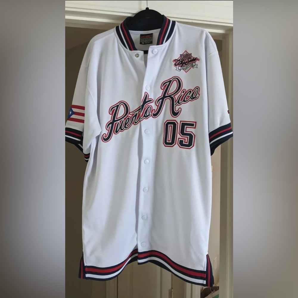 Very rare XL FUBU Embroidery Puerto Rico Flag Baseball Jersey.